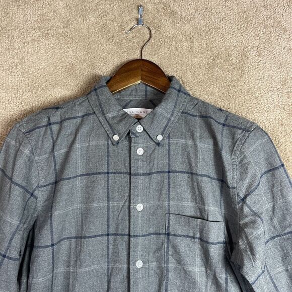 Everlane The Brushed Flannel Shirt Mens Size XS Dark Grey Long‎ Sleeve Plaid NEW - Picture 4 of 11